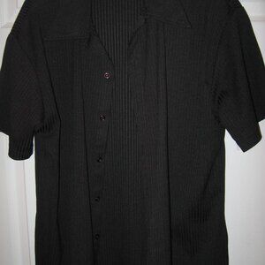 Positano Button Front Short Sleeve Ribbed Shirt Men's Large Black